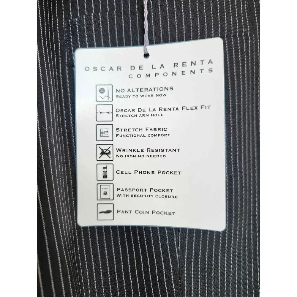Oscar De la Renta 2 piece Wool suit pinstripe men's 44 large black white Blazer